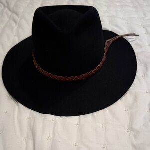 Classic Black Fedora Hat with Brown Band 7 1/4